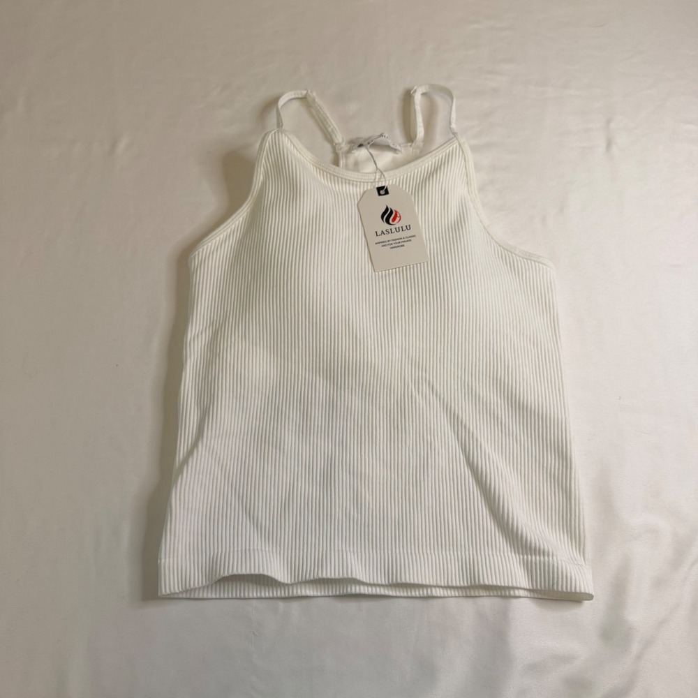 Laslulu White Ribbed High Neck Racerback Tank Top Size M NWT